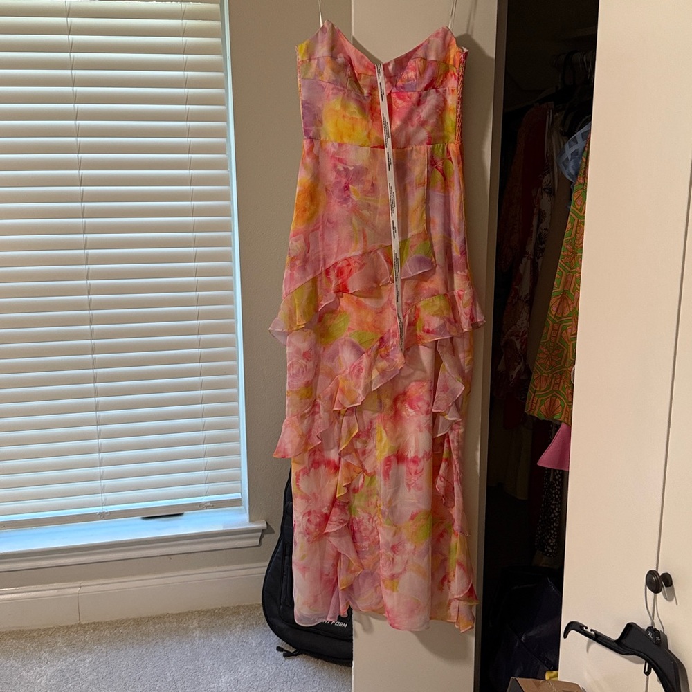 Amanda Uprichard Pink and Yellow Maxi Dress